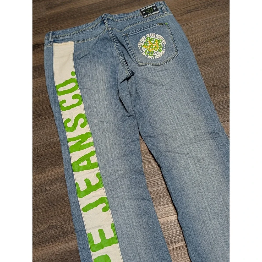 Pepe Jeans London Y2K Graphic Logo Light Wash Bootcut Denim Jeans Mens 32x32